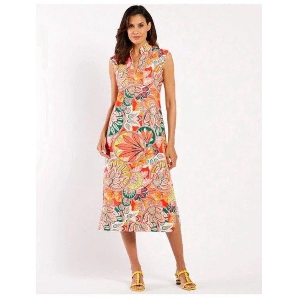 Jude Connally Kristen Maxi Dress Gilded Jude Cloth Stained Glass Coral Gold XS
